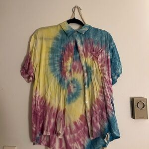 Colorful Tie-Dye Button-Up Shirt